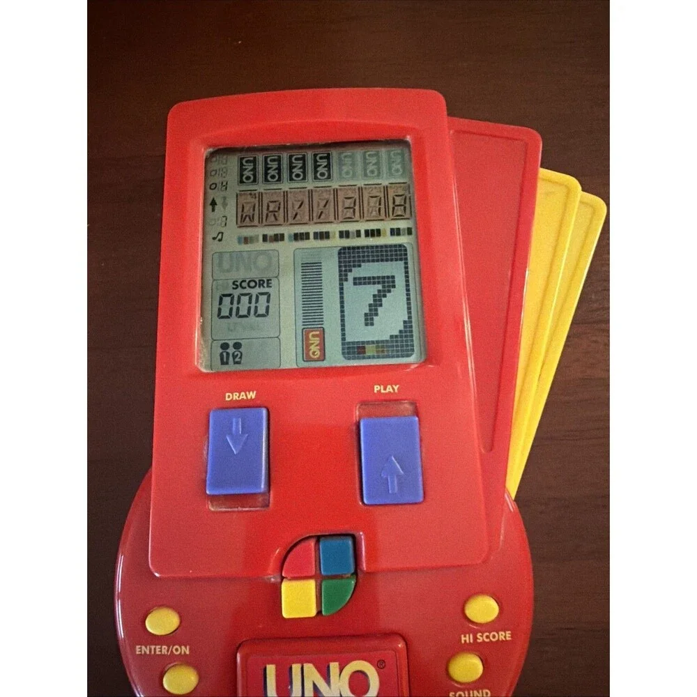 Vintage 1999 Mattel UNO Electronic Red Handheld Travel Game Classic Tested Works
